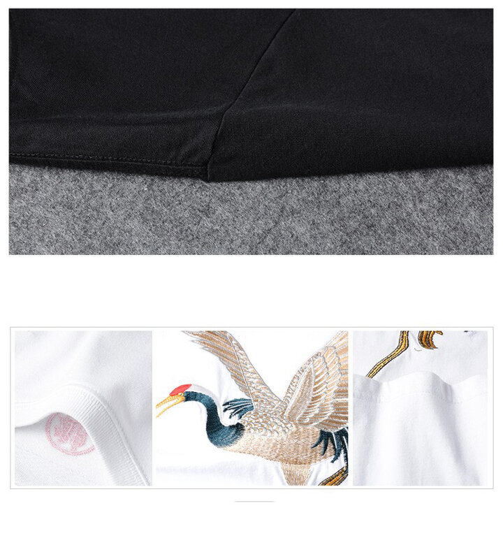T shirt Crane design Men's 95% cotton with 100% embroidery hand stitched high skill quality 