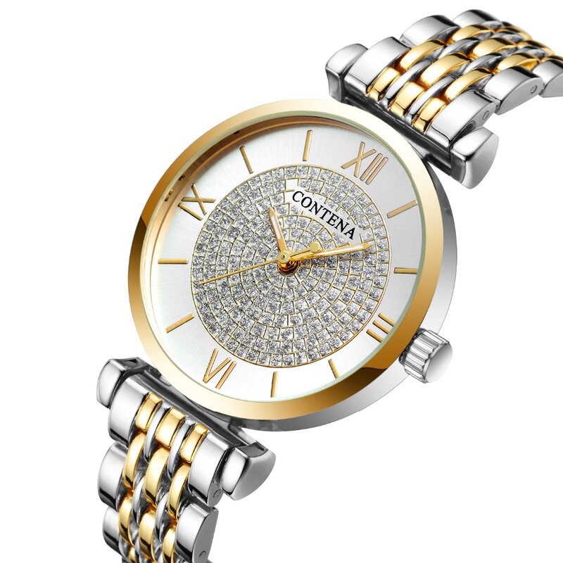 Contena 2018 nuevo diseñador marca de lujo Contena mujeres relojes de vestir acero cuarzo reloj diamantes relojes de oro reloj femenino
