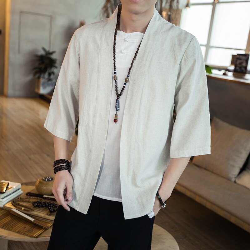 Camisa de quimono japonês sem mangas para homens, roupas tradicionais, Streetwear, Yukata, Haori, japonês, DZ2005