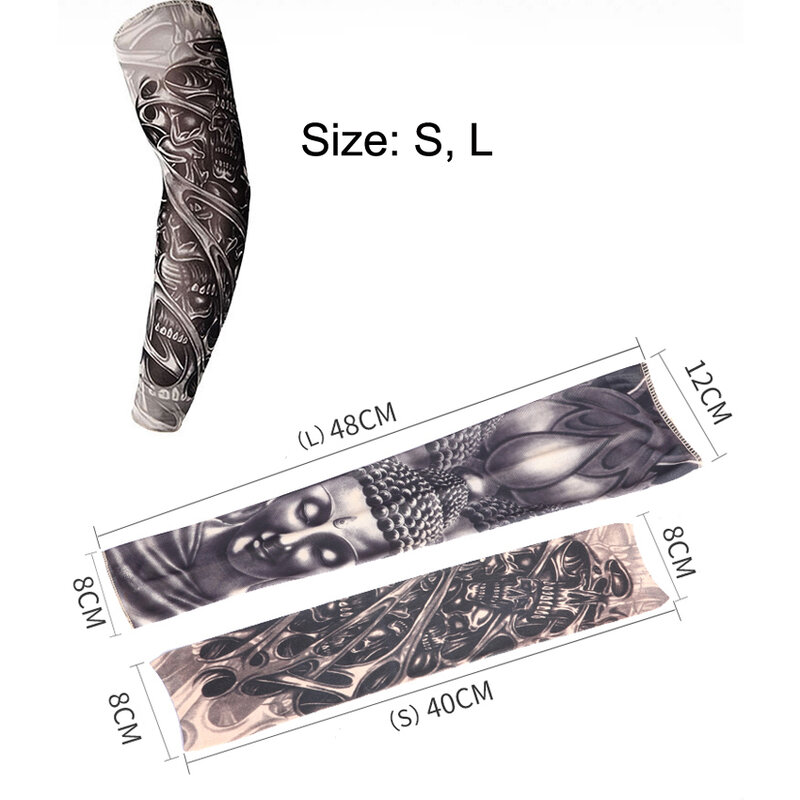 Manchons de faux tatouage College en 3D pour hommes et femmes, manches de cyclisme cool, protection solaire UV, été, taille S, L, emballage de 2 pièces