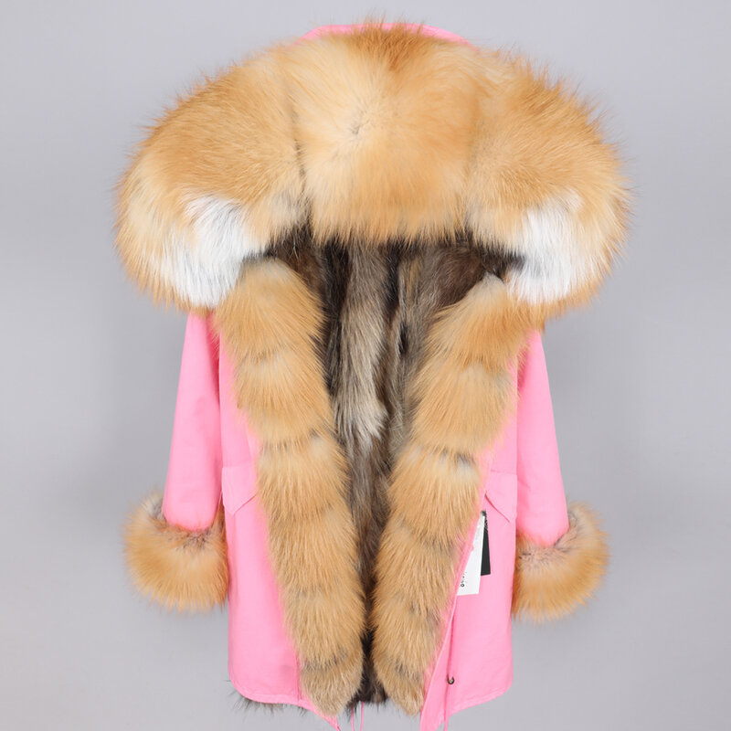 Maomaokong New Fox Fur Collar Women's Clothing Hair Sleeve Parker Detachable Raccoon Fur Liner Mid-Length Coat Female Coat Winte