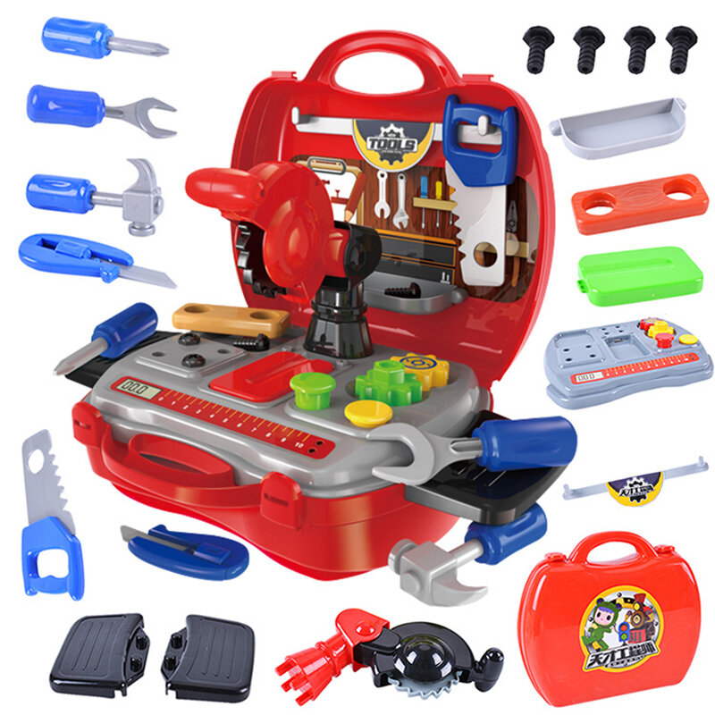 19 ชิ้น/เซ็ตจำลองวิศวกร Builde บทบาทเล่นเด็กปฏิสัมพันธ์ของเล่นกล่องเครื่องมือสกรูเครื่องมือซ่อมค้อนเด็กของขวัญ