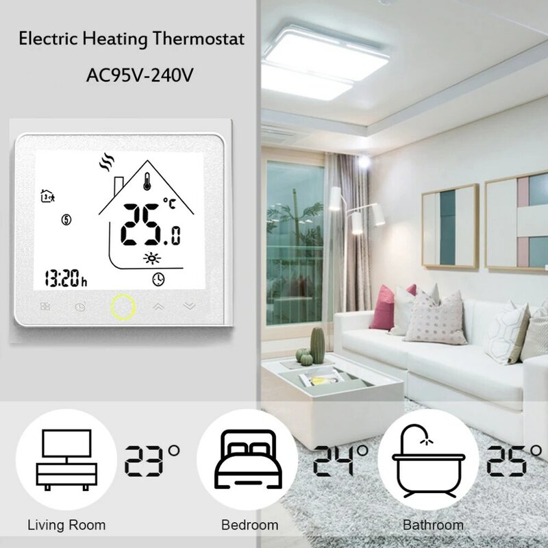 Thermostat Programmable 16a, chauffage électrique, écran tactile LCD, capteur NTC, contrôleur de température ambiante