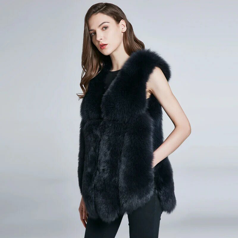 JKP nuovo gilet di pelliccia di volpe cappotto di pelliccia naturale gilet di pelliccia di volpe Design invernale senza maniche femminile