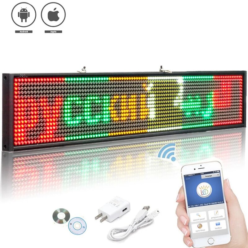 Tablero de pantalla Multicolor para publicidad, señal Led programable, P5, SMD, WiFi, iOS
