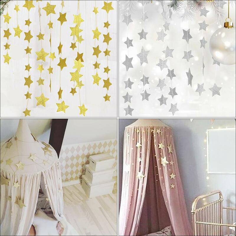 Москитная сетка, подвесное украшение, золотые и серебряные блестящие звезды, украшение для детской комнаты, декор для стен, детской кровати