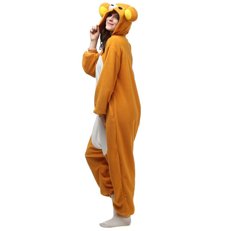 Disfraz de Kigurumi Rilakkuma para adultos, mono de lana Polar, Onesies de animales, pijamas de Halloween, carnaval, fiesta de Mascarada