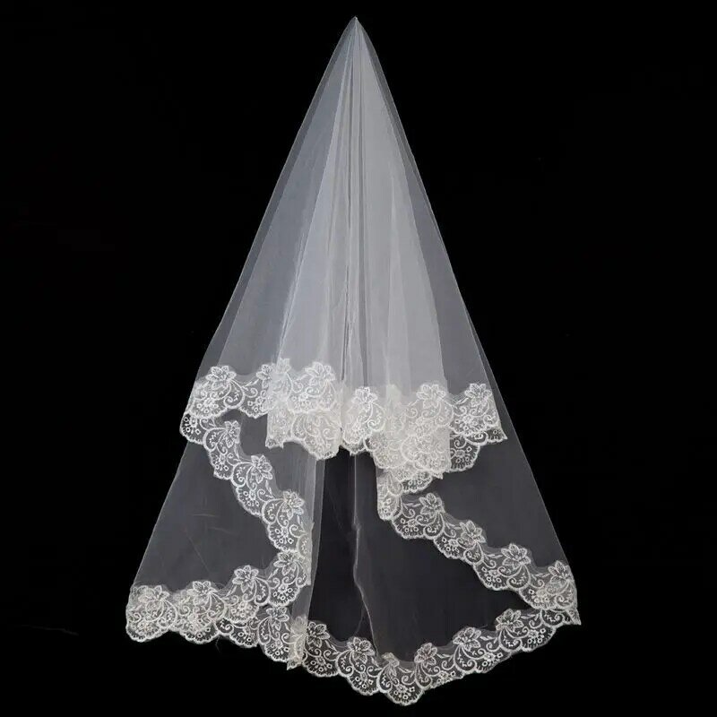 Bridal Veils com Applique Edge, 1 camada, comprimento do cotovelo, romântico casamento branco