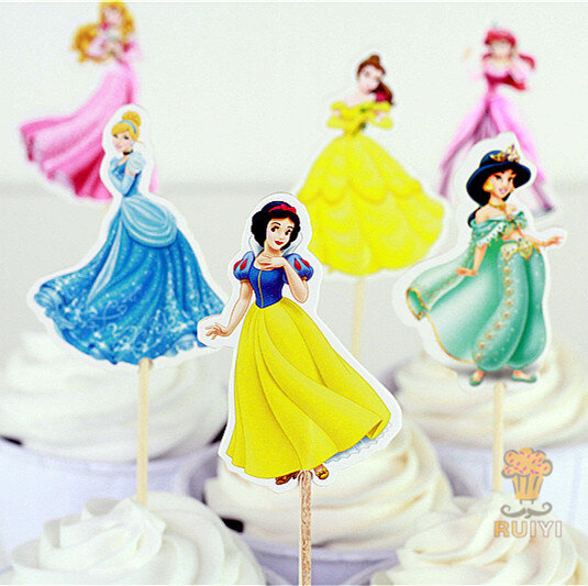 Toppers de cupcake princesa cinderela, 24 peças, princesa encantadora, decoração para crianças, aniversário, suprimentos para festa de AW-0412