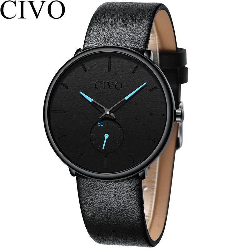 CIVO 2019 새로운 패션 남자 시계 스포츠 석영 시계 방수 Minimalism 정품 가죽 손목 시계 시계