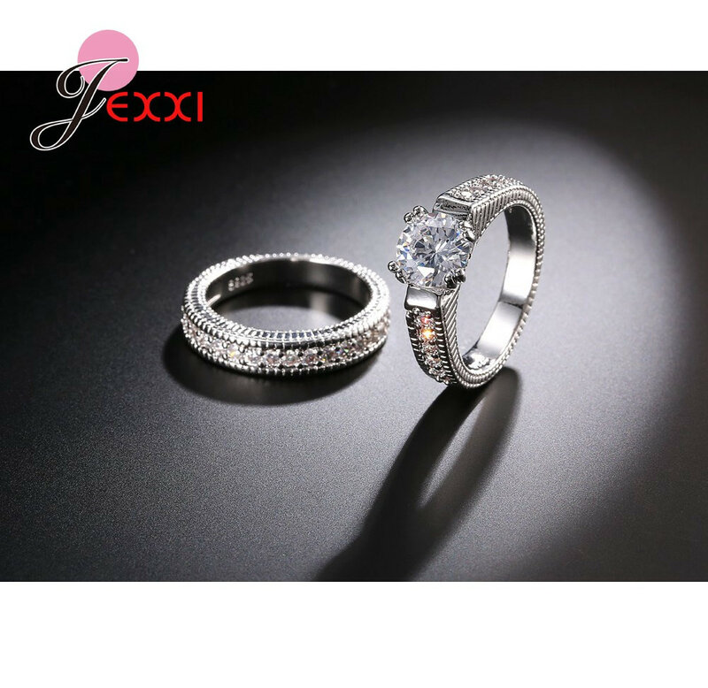 Classical Weeding 925 Sterling Silver 2 PCS Finger Rings For Women Men Super Shining Cubic Zirconia Crystal Accessories