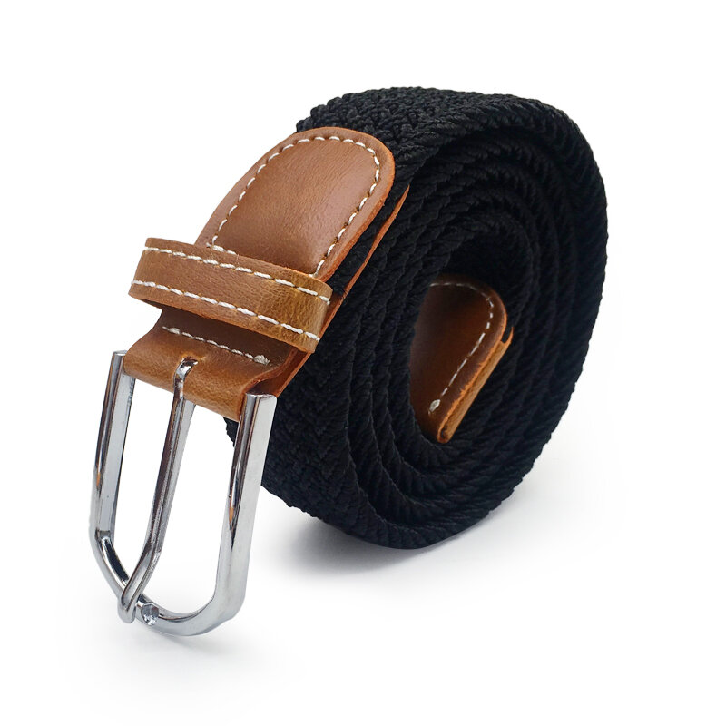 Men Elastic Stretch Waist Belt Black Canvas Stretch Braided Elastic Woven Leather Belt Wide Hot Metal Stretch Belt For Men