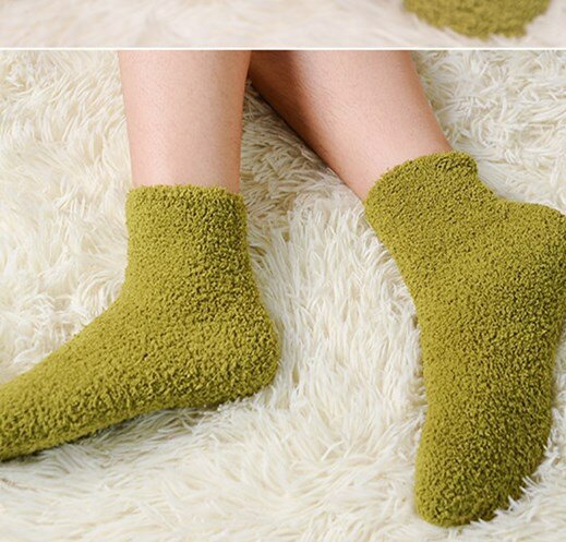 3pair/lot  Anyongzu Sock Natural Color Ladies Semi Coral Velvet Socks Heat Preservation Cylinder Floor Towels 23cm -25cm