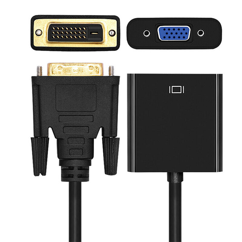 DVI-D para cabo adaptador VGA, macho DVI para 15 pinos, conector conversor de vídeo, 24 + 1, 25 pinos, 1080p
