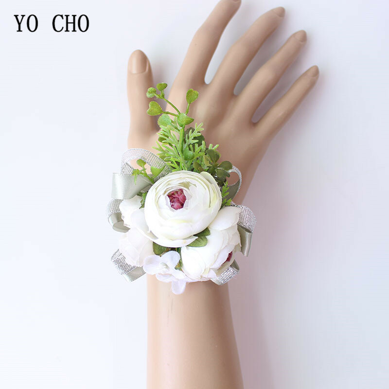 Fashion Groom Boutonniere Rose Pergelangan Tangan Bunga dan Korsase Set Dekorasi Pernikahan Yang Indah Bunga Sutra Karangan Bunga Bridesmaid Pergelangan Tangan Korsase