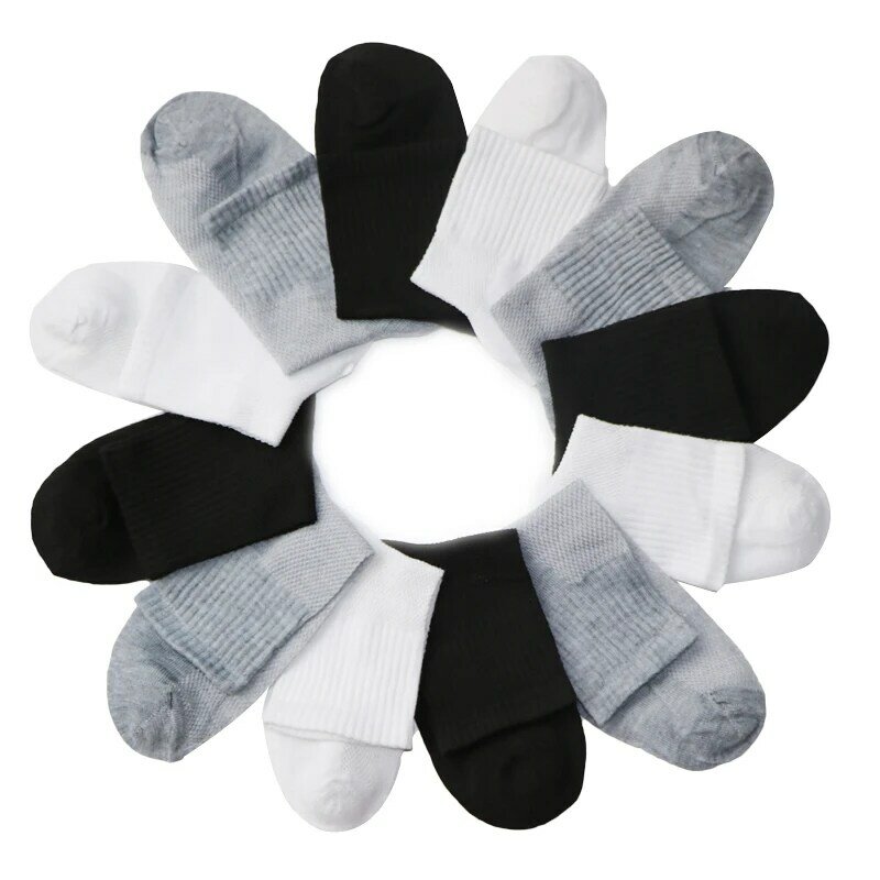 Chaussettes en maille respirante en coton pour hommes, chaussettes décontractées unisexes, chaussettes courtes pour hommes d'affaires, blanc, noir, gris, style été et automne, 10 pièces = 5 paires par lot