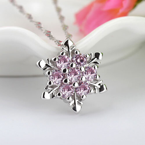 High Quality 5 Colours Snowflake 925 Sterling Silver Needle Necklace  With AAA Clear Crystal For Women Female Engagement Jewelry