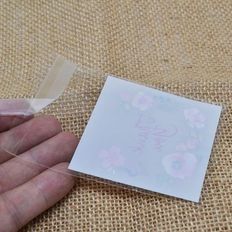 50Pcs 7 ซม.และ 10 ซม.ขอบคุณดอกไม้รูปแบบพลาสติกถุงขนมคุกกี้ของขวัญถุงDIY Self Adhesiveกระเป๋าสำหรับงานแต่งงานวันเกิด