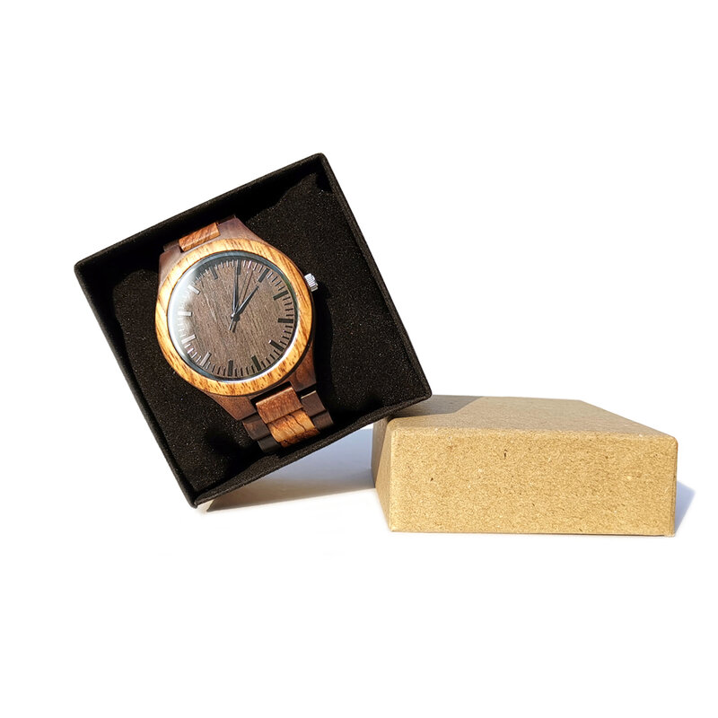 Мужские кварцевые часы с хронографом и деревянным ремешком