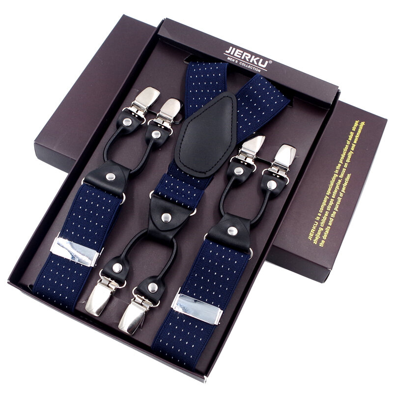 New Suspenders Man's Braces 6 Clips Black Leather Suspensorio Trousers Strap Tirante Father/Husband's Gift 3.5*120cm JI6C-630