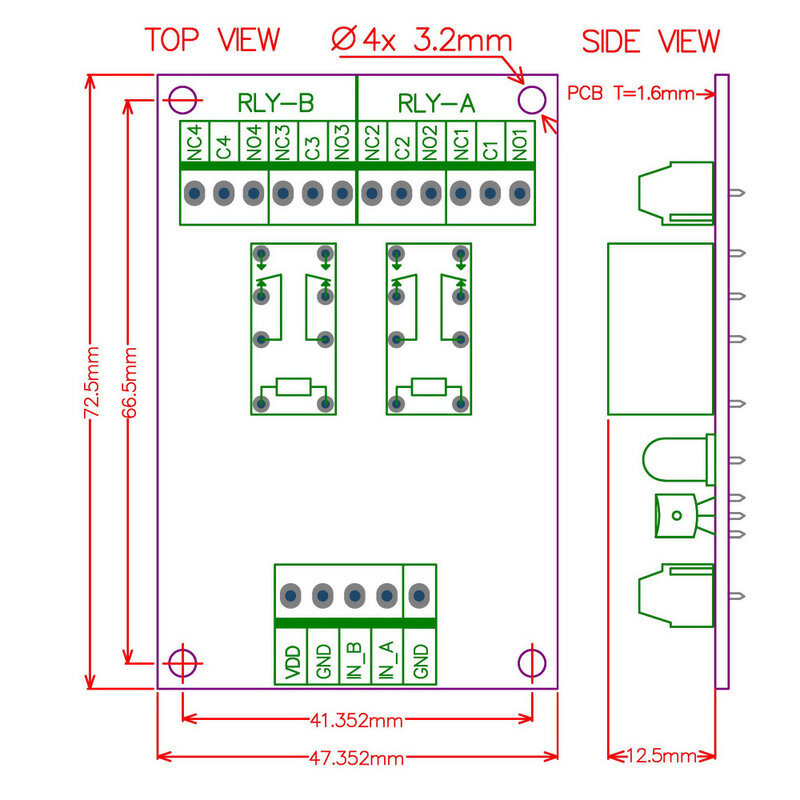 Electronics-Salon 2 DPDT 신호 릴레이 모듈 보드, DC 12V 버전, Arduino Raspberry-Pi 8051 PIC 용