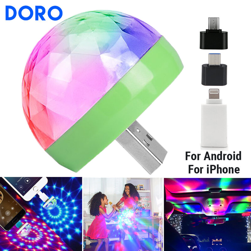 USB DC5V colorful effect holiday party light music control ktv dj disco lights automatic led stage lights for iPhone Android iOS