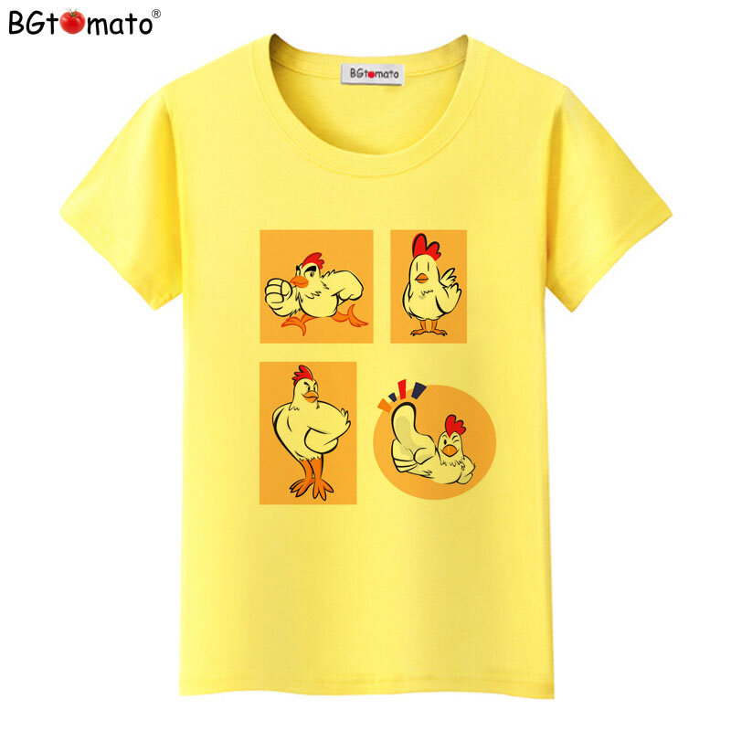 Футболка BGtomato, смешные футболки с изображением храбрых куриц, новый стиль, летние милые футболки, оригинальный бренд, женская футболка, дешевая распродажа