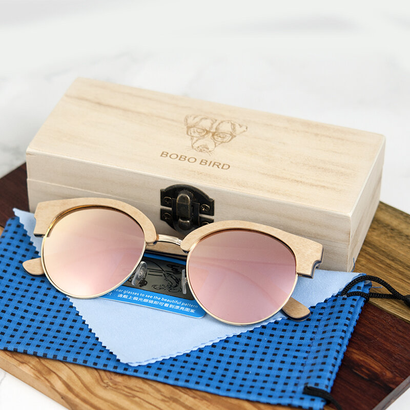 BOBO BIRD-gafas de sol de madera para mujer, lentes polarizadas, UV400, con caja de madera