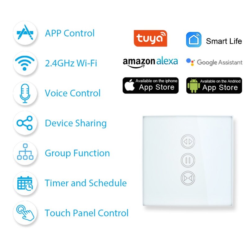 Tuya – Interrupteur intelligent pour rideaux, avec connexion WiFi, pour volet roulant avec moteur tubulaire électrique, compatible application Google Home/Alexa Echo pour maison intelligente, avec minuterie