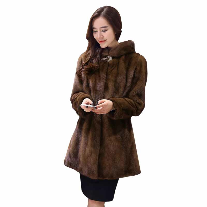 New Fashion Faux Mink Fur Coat High Quality Women's Winter Hooded Fur Outerwear Thick Warm Jackets 2023 Female Slim Casual Coats