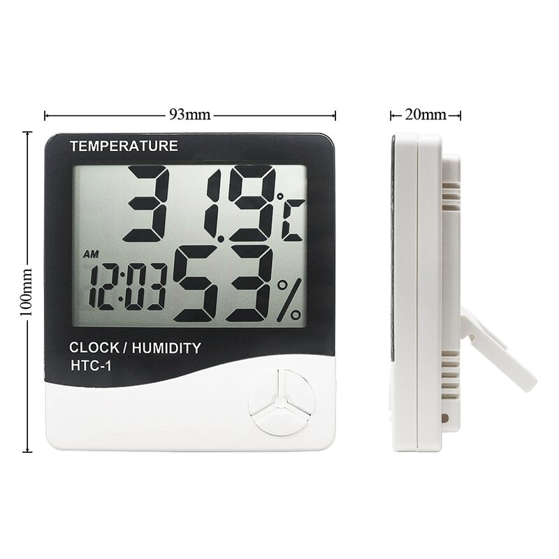 LCD 디지털 온도계 습도계 기상 관측 장치, 가정 실내 실외 C/F 온도 습도계 알람 시계 포함