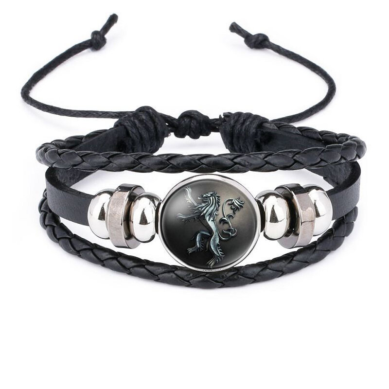 Game of Throne Bracelet Cosplay Prop Jewelry accessories Badge 9 Family Logo Bangle Black Gem Leather Hand Chain