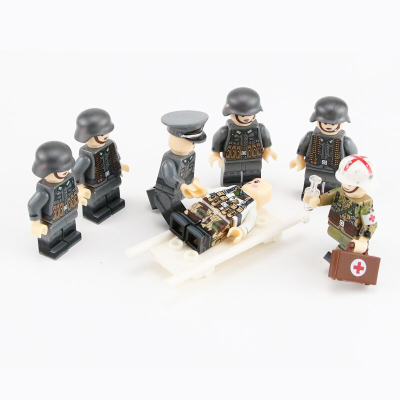 WW2 Military Army Soldier Figures Building Blocks German Medic Parts stretcher Weapon Helmet Accessories Bricks Toy for Children