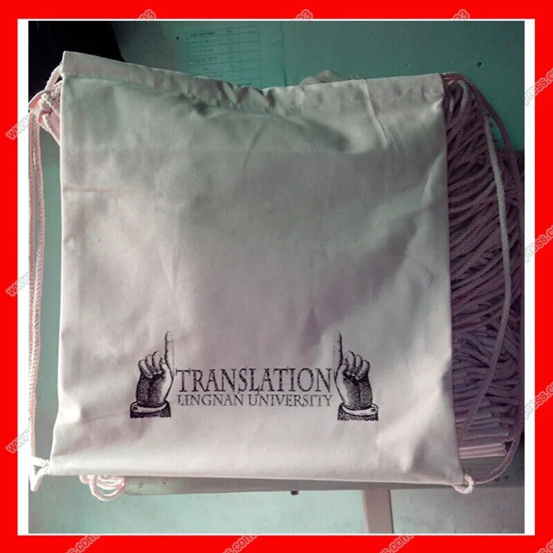 (300 pçs/lote) tamanho 24x32cm personalizado logotipo personalizado cordão mochila saco de lona de algodão branco