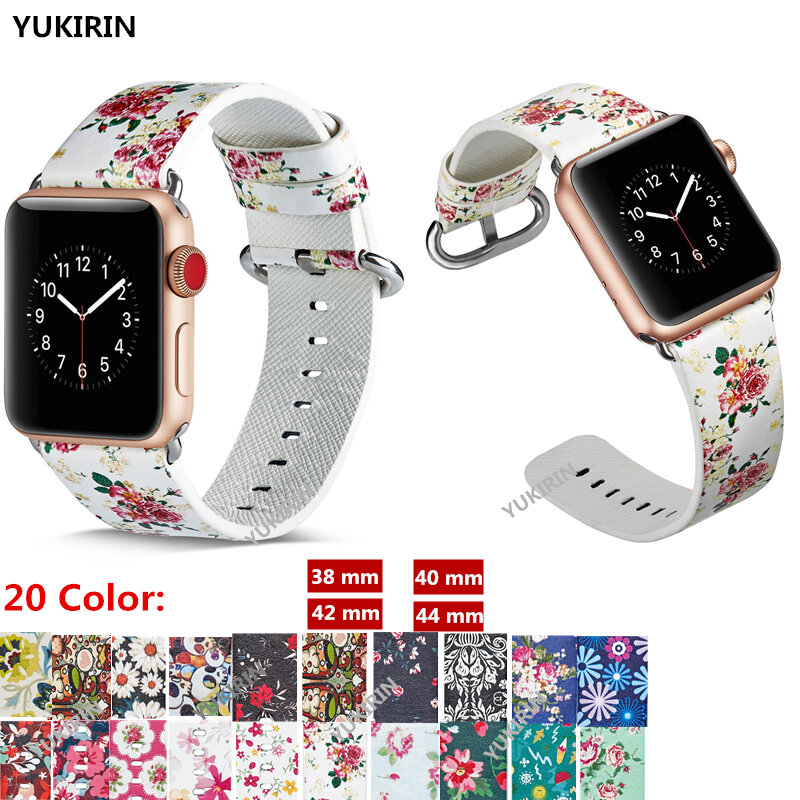 YUKIRIN Flower PU Band Strap for Apple Watch 44mm 42mm 40mm 38mm for iWatch Series 4 3 2 1 Wrist Bracelet Accessories Belt