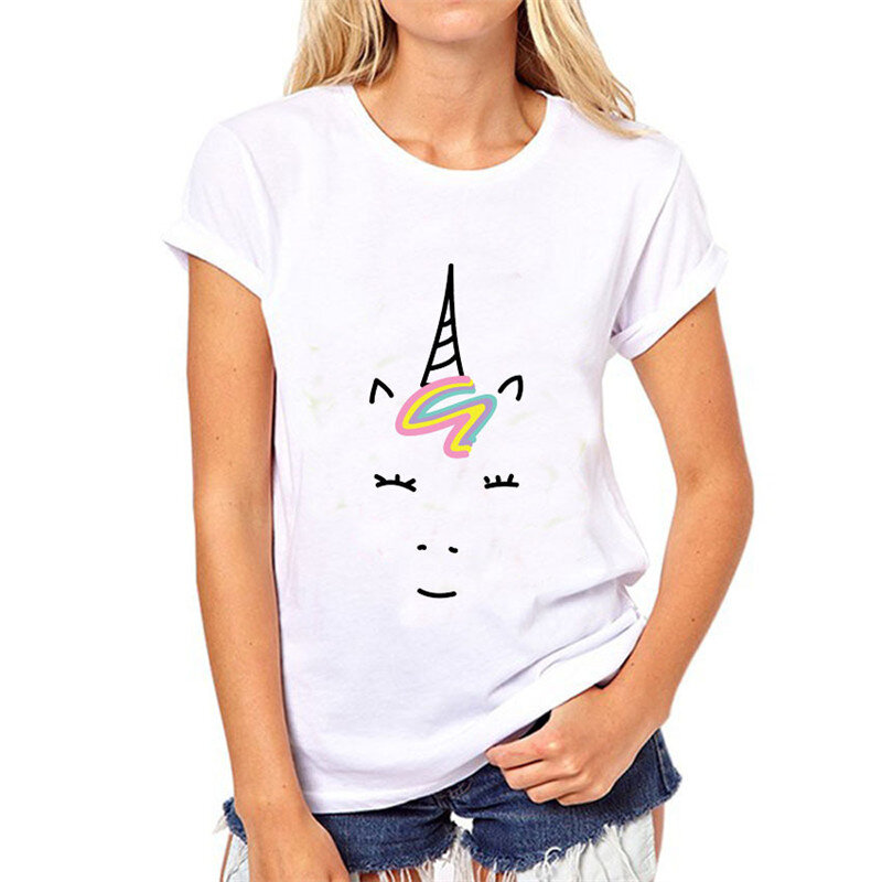 LU ロス笑顔ユニコーンプリントマイリトルポニーマジック友情かわいい女性の夏の Tシャツ女性白スーパーソフト原宿 tシャツ