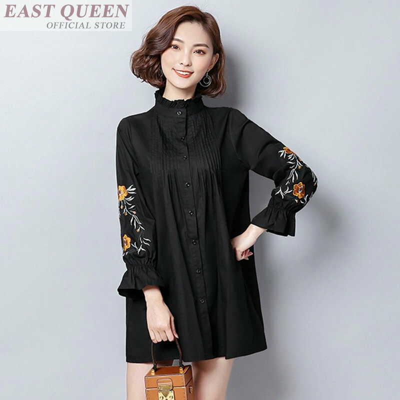 Женская блузка с вышивкой и цветочным принтом, повседневные блузки с длинным рукавом-бабочкой, свободные офисные женские модные топы DD604 L