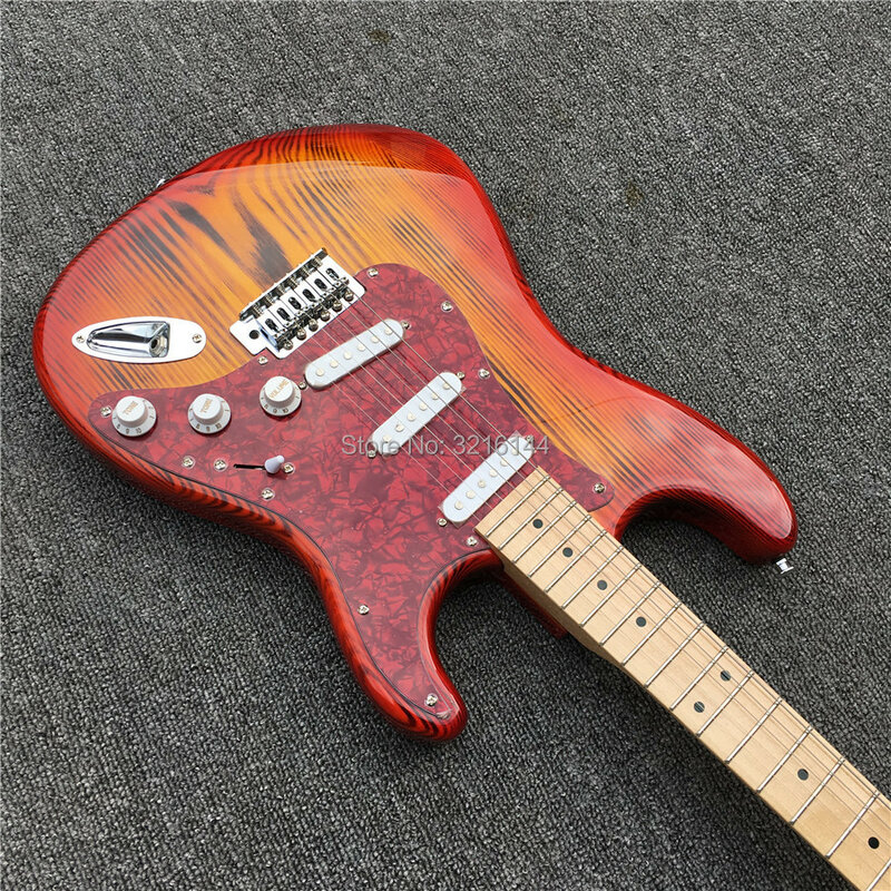 Guitarra eléctrica de carbonatación ash de alta calidad del northeast China, puede ser de todos los colores rojos, puede modificar la personalización. Madera de fresno