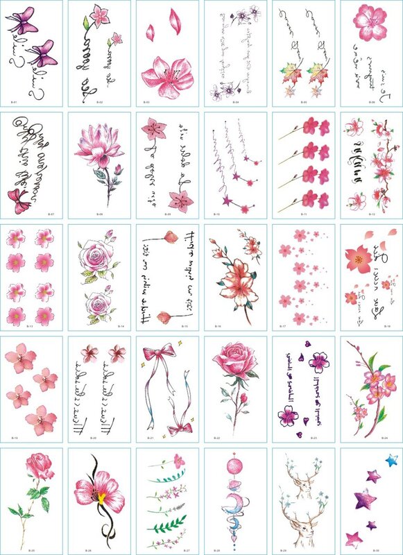 30 листов, водостойкие временные тату-наклейки с буквами, цветами и звездами
