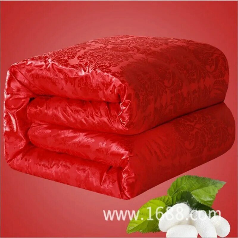 100% edredón de seda de morera colcha acolchada manta de verano de invierno Rey reina tamaño doble conjunto de ropa de cama blanca/rosa