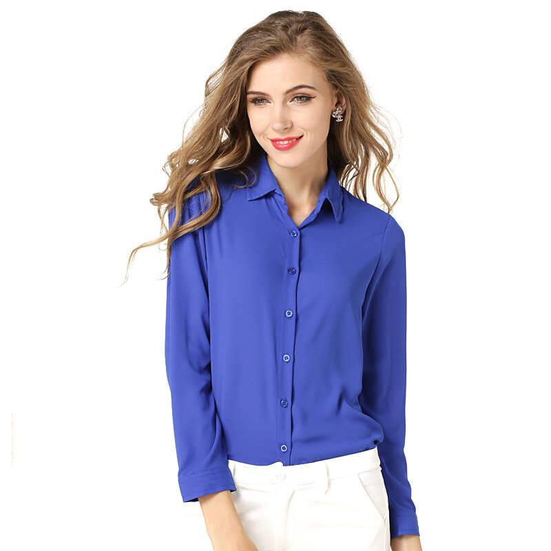 2019 blusas Effen kleur vrouwen blouses chiffon blouse Fashion shirt lange mouw tops