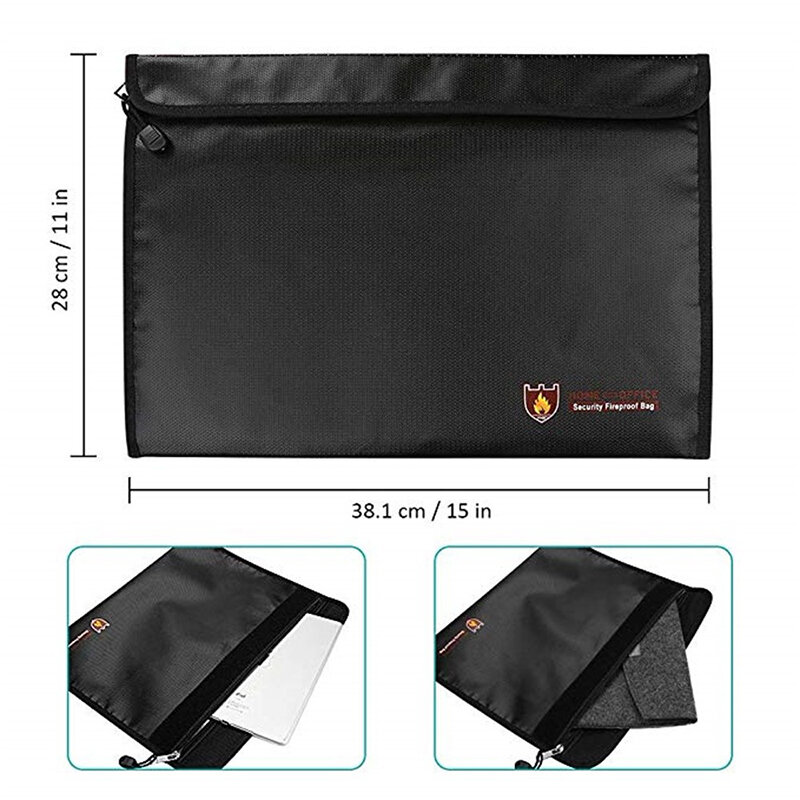 Fire Proof Pouch Cash Storage Safe Bag Fire Water Resistant Material safe for documents ID Card Passport Bills Receipts Money