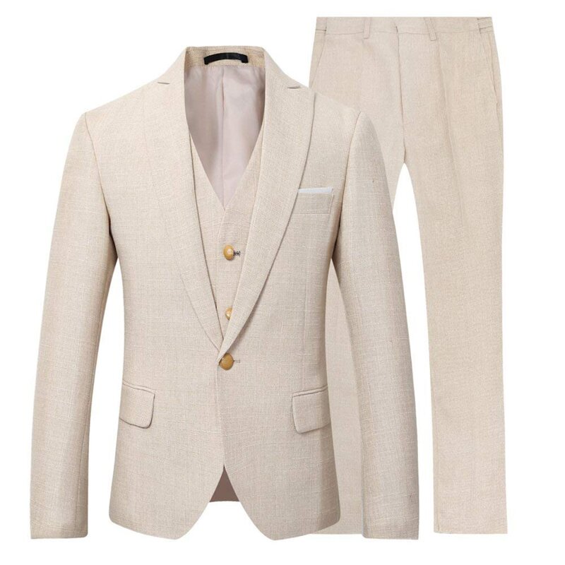 Costume 3 pièces en lin pour hommes, ensemble Blazer, veste, gilet, costume, pantalon, formel, Business, nouveau