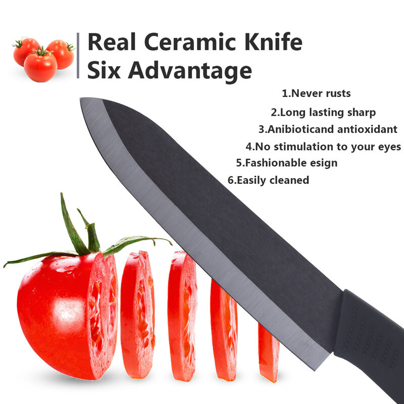 Conjunto de faca cerâmica facas cozinha 3 4 5 6 polegada zircônia lâmina preta aparas frutas legumes facas de cerâmica ferramentas de cozinha