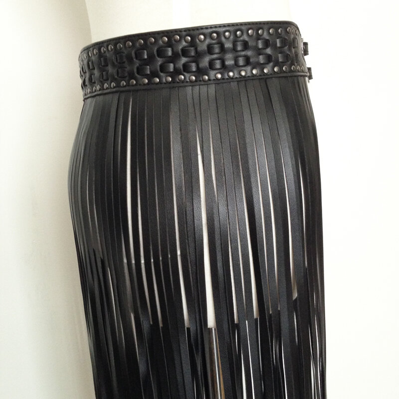 Женский ультрадлинный чехол в стиле панк с бахромой и юбкой, украшение с двумя пуговицами и заклепками, Модный чехол с широкой талией