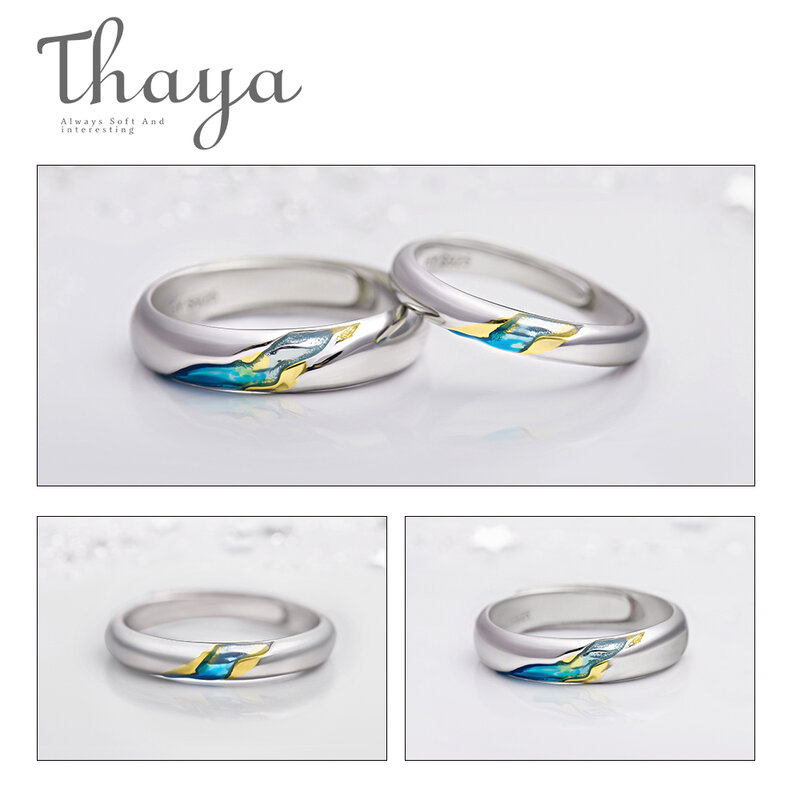 Thaya S925 Silver Couple Rings The Other Shore Starry Design Rings  for Women Men Resizable Symbol Love Wedding  Jewelry Gifts
