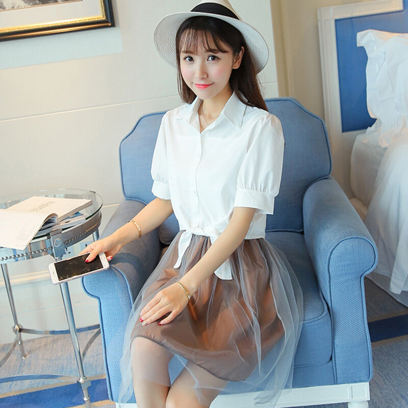 Blusa informal de algodón con manga corta para verano, Camisa blanca de corte holgado para mujer