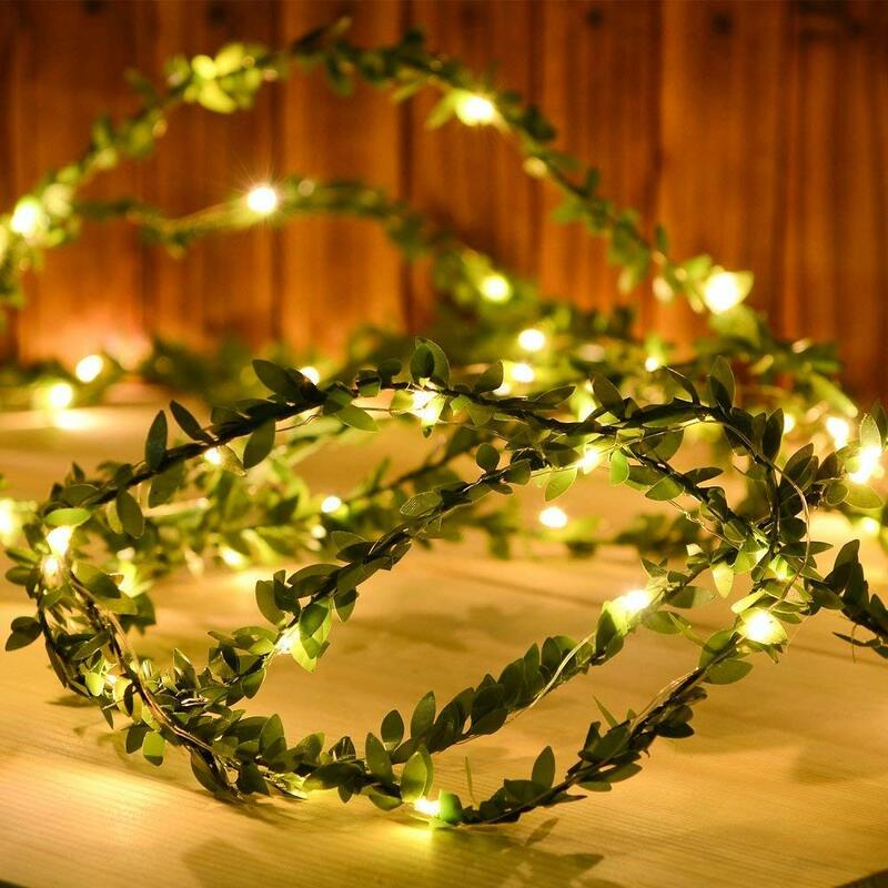 2M/3M/5M/10M Baterai Hijau Daun Anggur String Lampu Natal Pernikahan pesta Rumah Wreath Daun Buatan Fleksibel Lampu