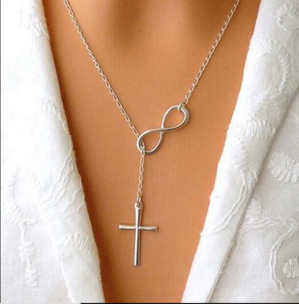 NK609+ Hot Selling New Punk Minimalist Infinity Luck 8 Cross Leaf Pendants Necklaces For Women Jewelry Clavicle Chain Collier