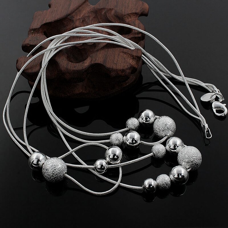 Pingente de joia fina cor de prata, colar de contas, clássico, alta qualidade, para mulheres, corrente de casamento, presente n020